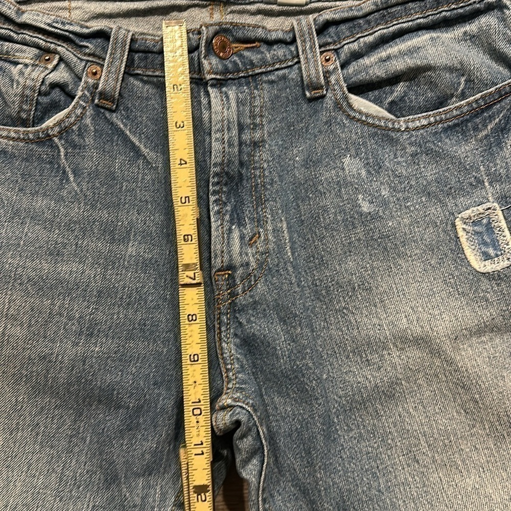 Levis R tab patched distressed Low Boot Cut 527 jeans size 33x32” - Picture 4 of 12